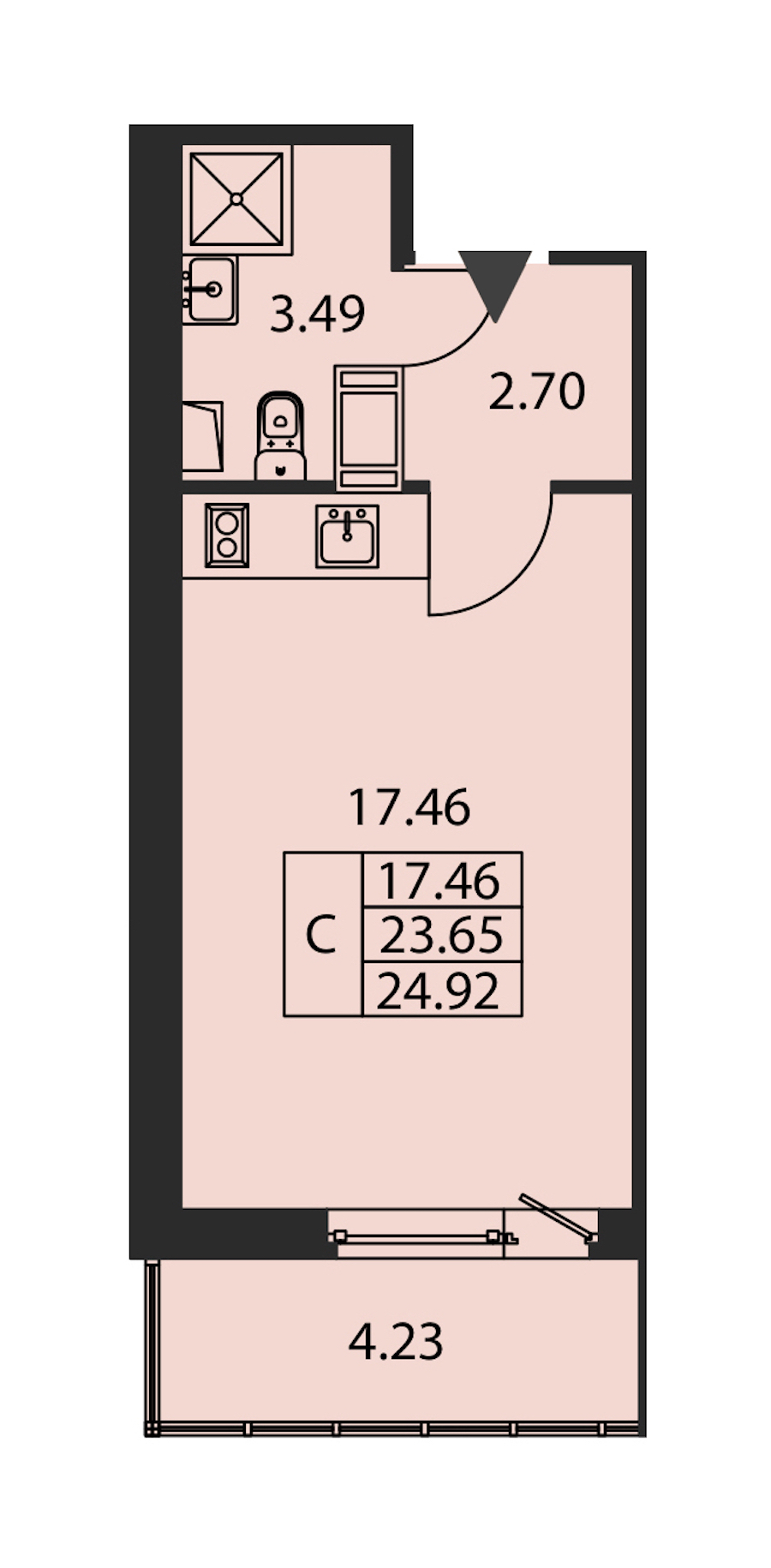 Квартира студия 23.65 м², 12/12 эт., ЖК «Полис ЛАВрики»